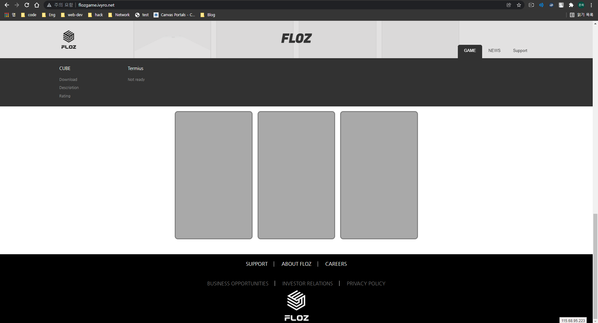 The original website with its CSS stylesheet applied