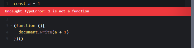 Original console error caused by an IIFE following an unterminated preceding expression