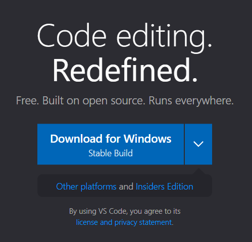 Visual Studio Code's download button in the original Windows walkthrough
